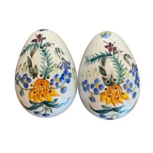 Carvalhinho Porto Portugal Hand Painted Egg Salt & Pepper Shakers Floral Easter